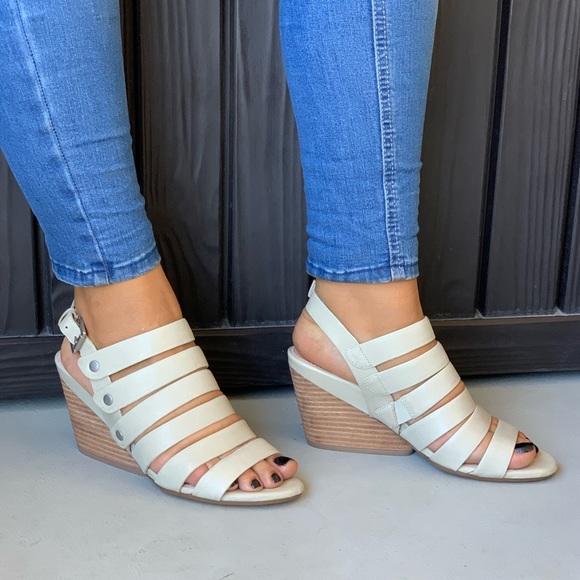 Cream Multistrap Genuine Leather Slingback Wedge - Picture 2 of 5